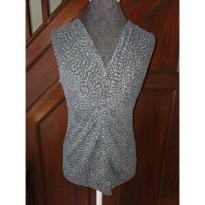 Eddie Bauer Womens Sleeveless V-Neck Top Size L Gray/White Floral Print